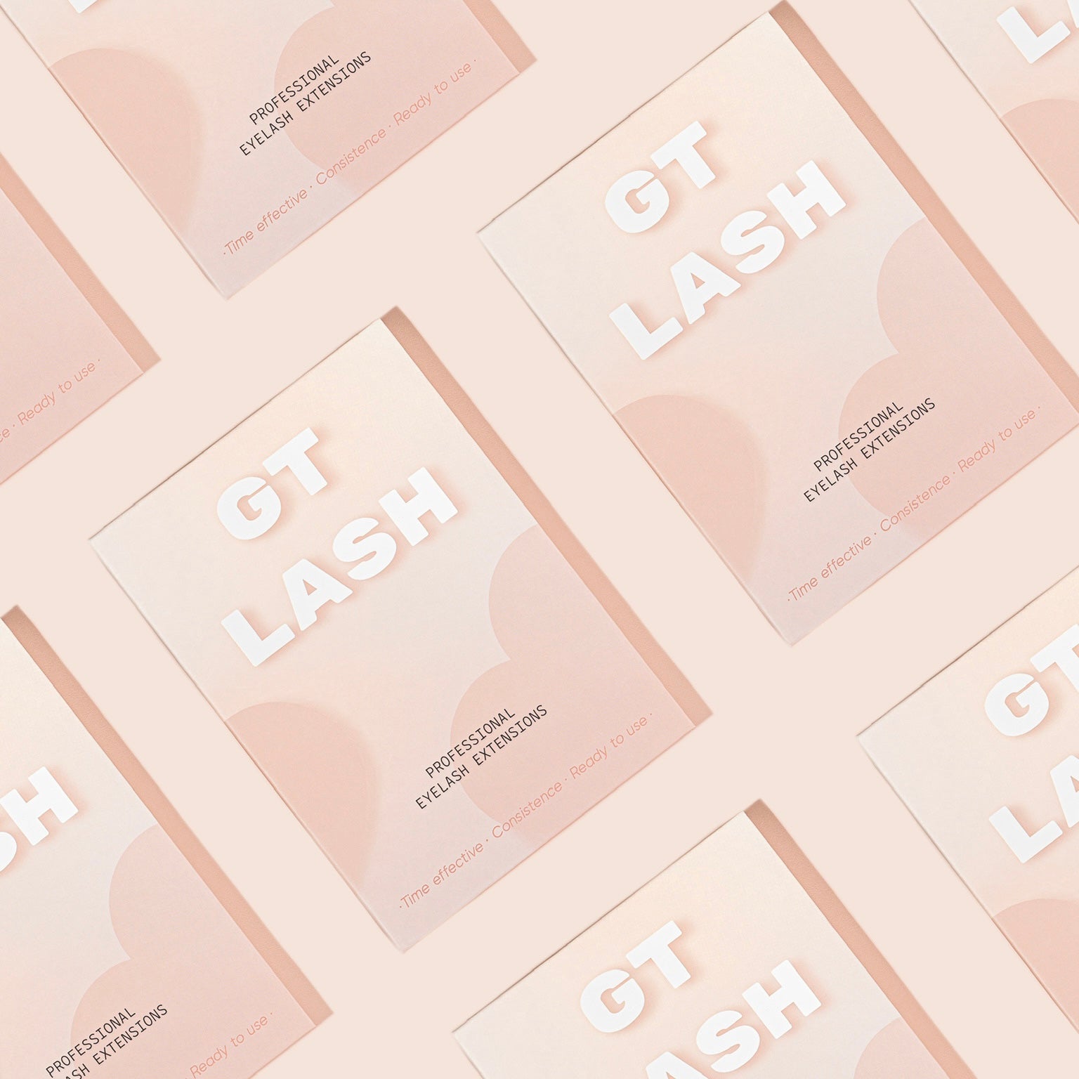 GT Lash Co branded lash trays – flatlay of premade volume fans