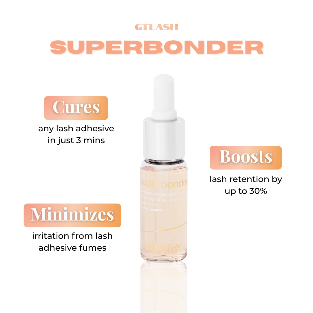 GT Lash Co Superbonder designed to cure lash adhesive instantly, boost lash retention, and reduce irritation during lash extension application.
