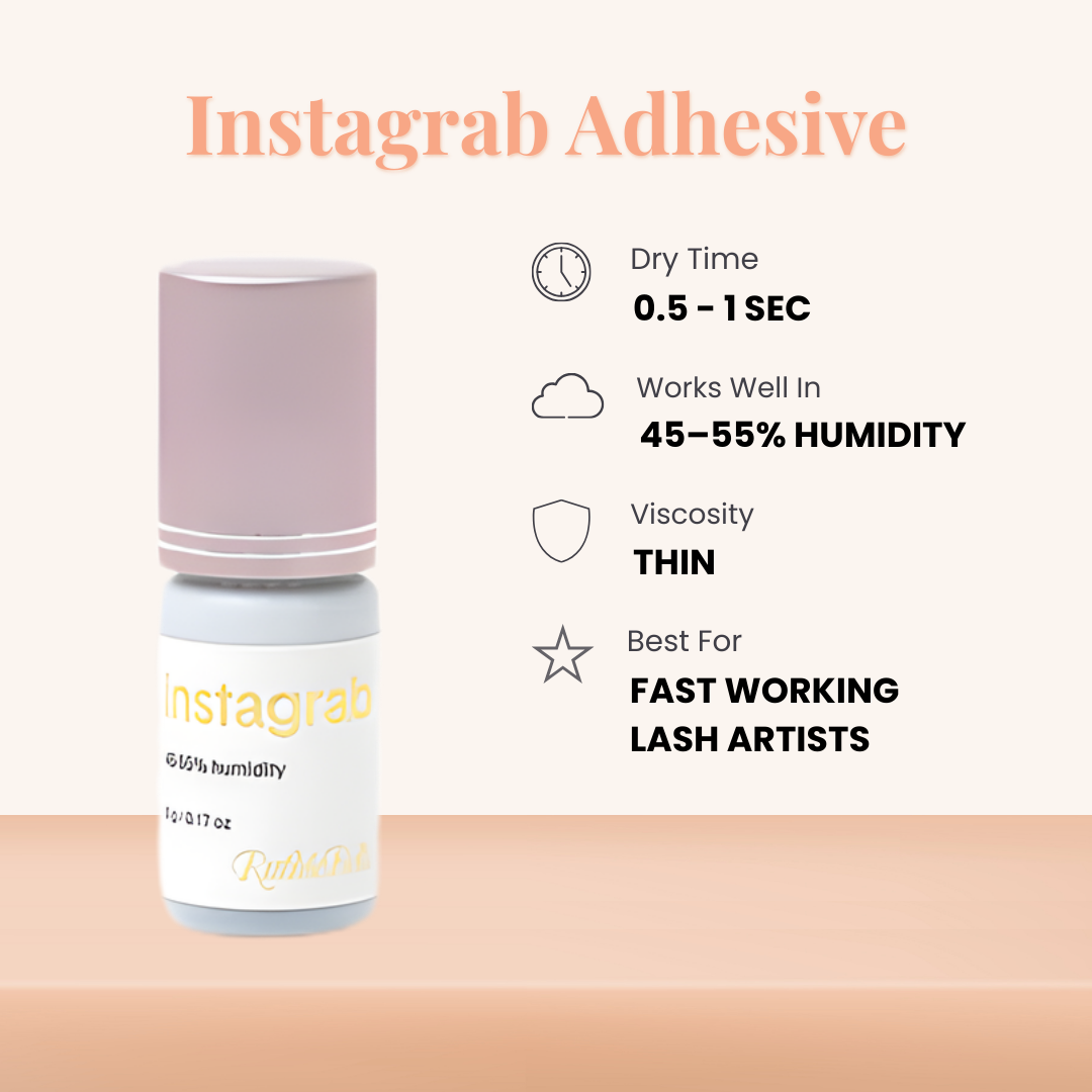 Instagrab eyelash extension adhesive and glue for lash professionals available at GT Lash Co. 