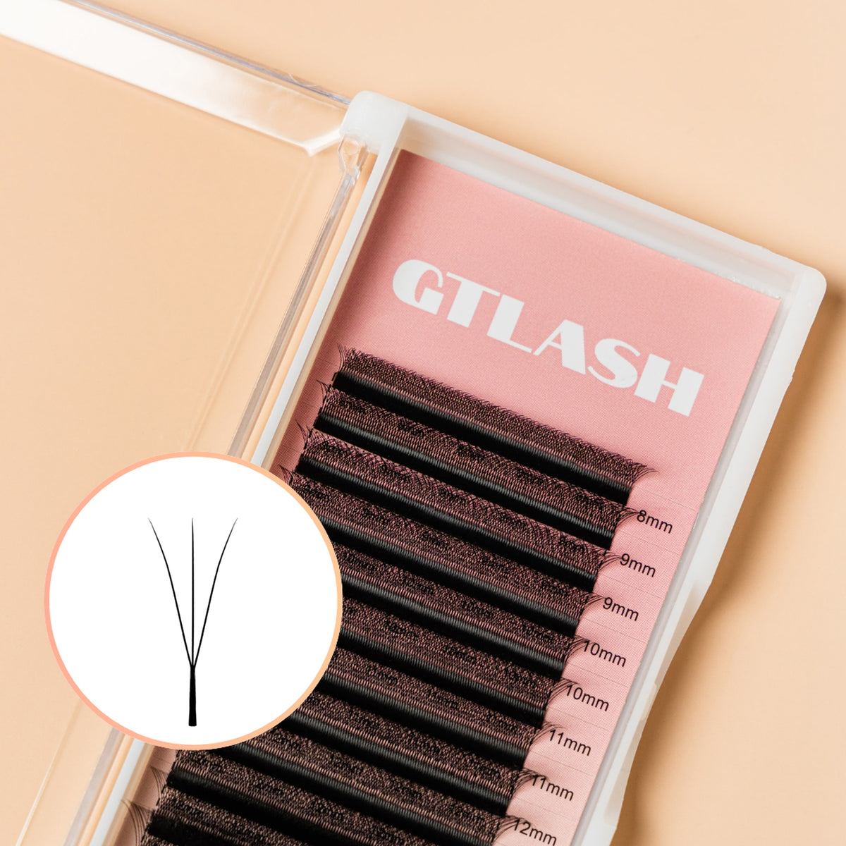 GT Lash Co 3D Narrow W lash fans, black, premade W fan tray