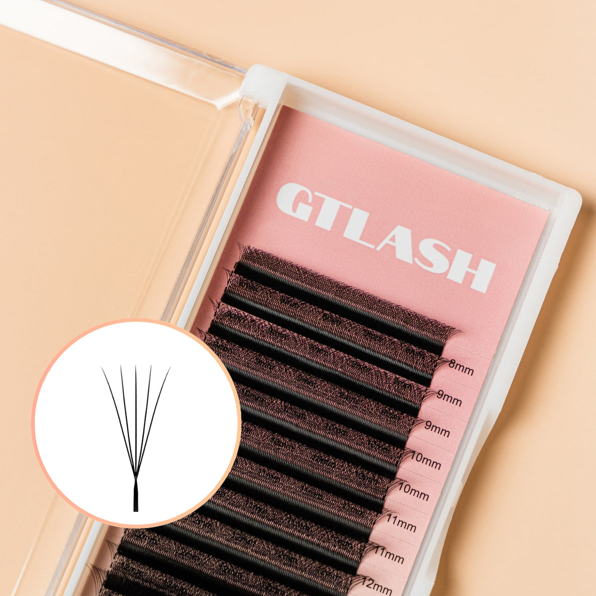 GT Lash Co 5D Narrow W lash fans, black, premade W fan tray