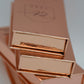GT Lash Co luxury rose gold packaging for cashmere volume lash extensions — premium trays for handmaking fans and professional lash artists