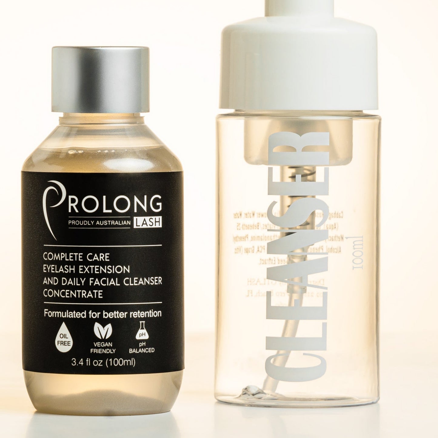 GT Lash Co eyelash extension aftercare kit — Prolong Lash cleanser concentrate and foaming brush bottle for client retention and lash hygiene