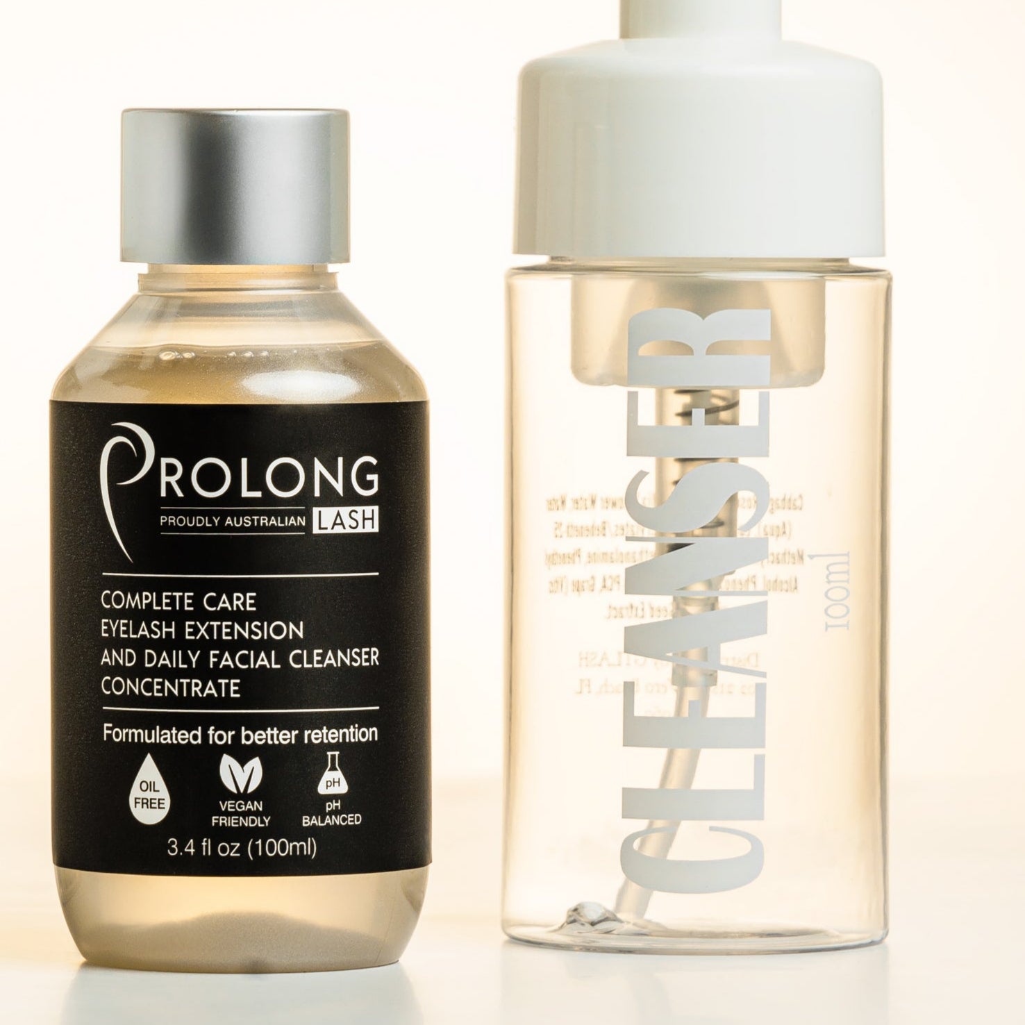 GT Lash Co eyelash extension aftercare kit — Prolong Lash cleanser concentrate and foaming brush bottle for client retention and lash hygiene