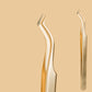 Close-up of the T1 Corner Control Tweezer from GT Lash Co, featuring an ultra-fine angled fiber tip designed for precise inner corner lash isolation — essential for professional lash artists working with classic and hybrid lash extensions.