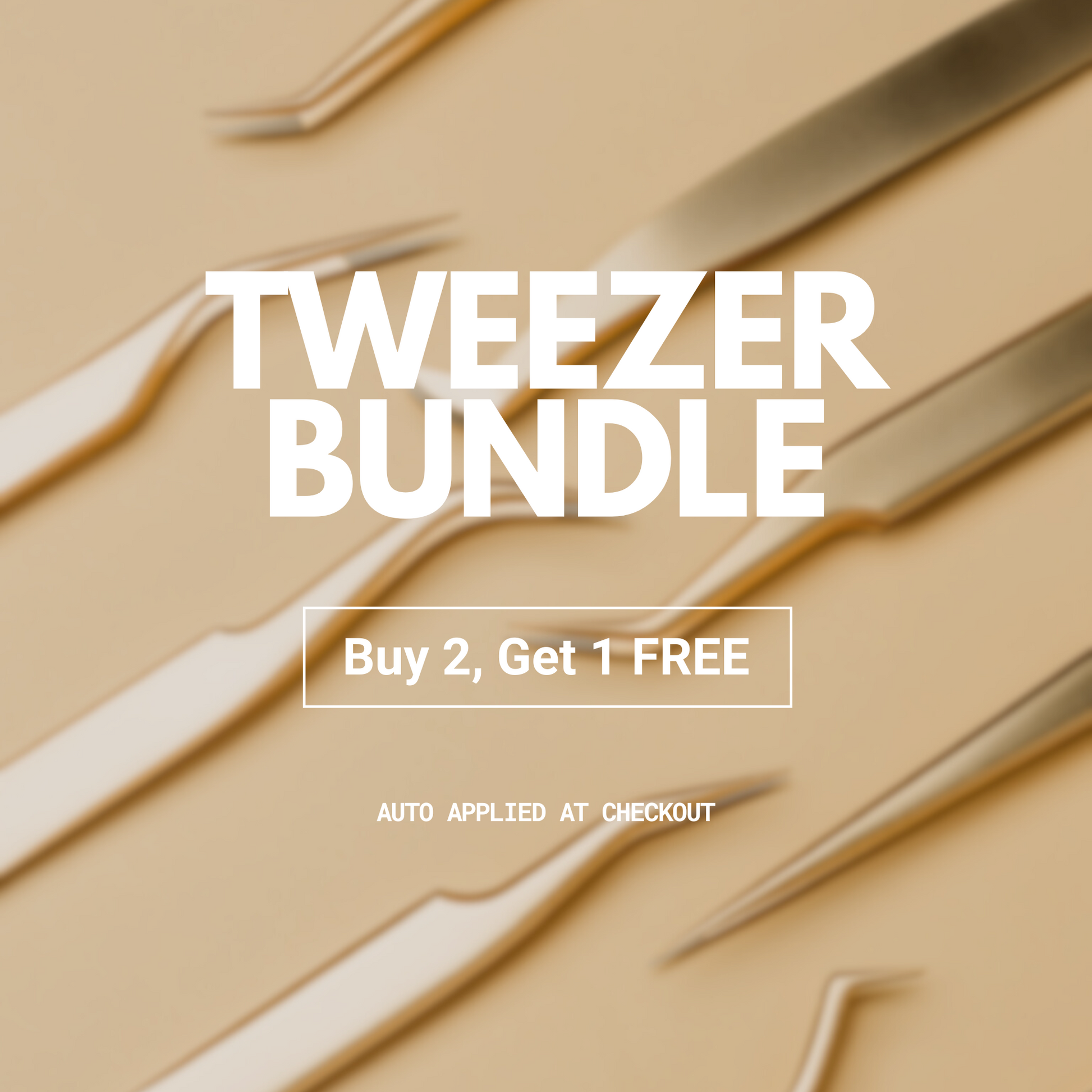 Lash Extension Tweezer Bundle promotion for GT Lash Co showing Buy 2 Get 1 Free deal on Fiber Tip Pro Tweezers